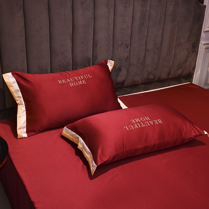 91家纺网 家纺一手货源 找家纺 首尔家纺 2026春夏新款水洗真丝绣花四件套寐系列 石榴红