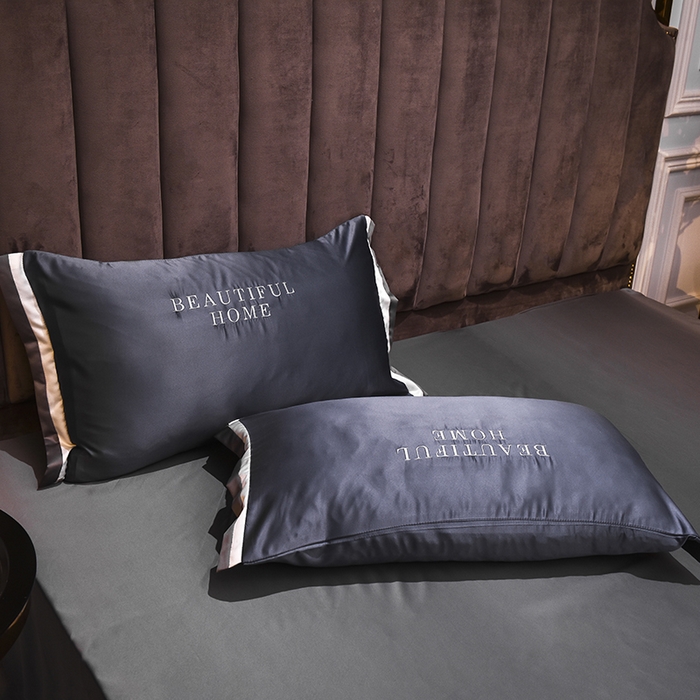 91家纺网 家纺一手货源 找家纺 首尔家纺 2026春夏新款水洗真丝绣花四件套寐系列 灰蓝