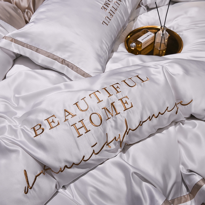 91家纺网 家纺一手货源 找家纺 首尔家纺 2026春夏新款水洗真丝绣花四件套寐系列 本白