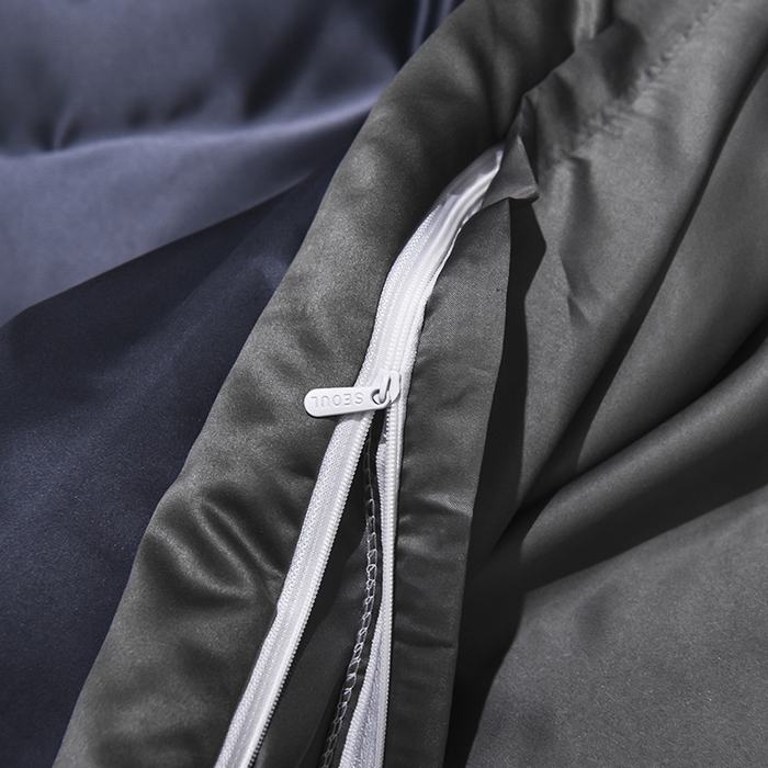 91家纺网 家纺一手货源 找家纺 首尔家纺 2026春夏新款水洗真丝绣花四件套寐系列 灰蓝