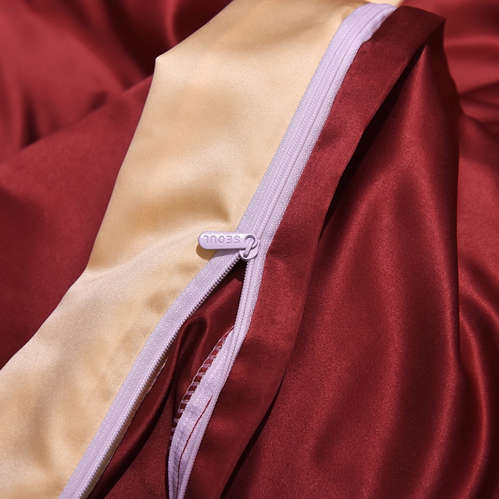 91家纺网 家纺一手货源 找家纺 首尔家纺 2026春夏新款水洗真丝绣花四件套寐系列 石榴红