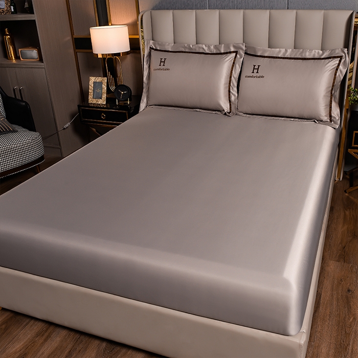 91家纺网 家纺一手货源 找家纺 首尔家纺 2026新款水洗真丝绣花四件套H系列 H-浅卡其