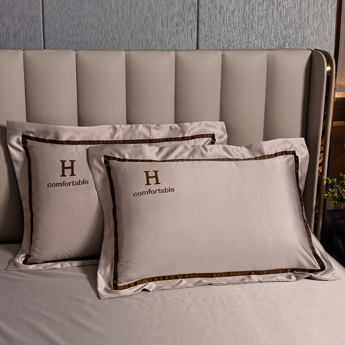 91家纺网 家纺一手货源 找家纺 首尔家纺 2026新款水洗真丝绣花四件套H系列 H-浅卡其