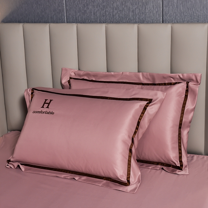 91家纺网 家纺一手货源 找家纺 首尔家纺 2026新款水洗真丝绣花四件套H系列 H-文雅粉