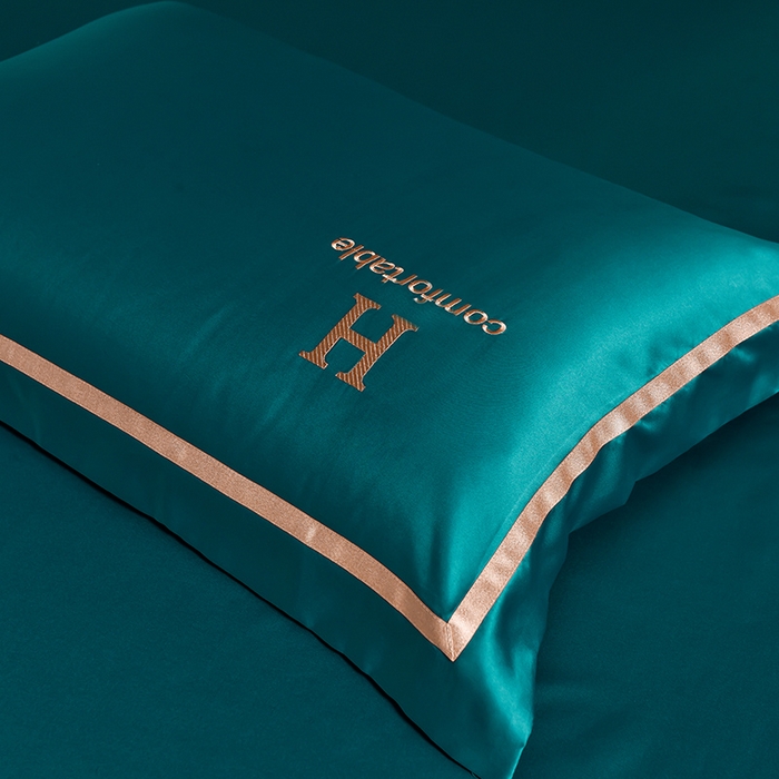 91家纺网 家纺一手货源 找家纺 首尔家纺 2026新款水洗真丝绣花四件套H系列 H-钢质绿