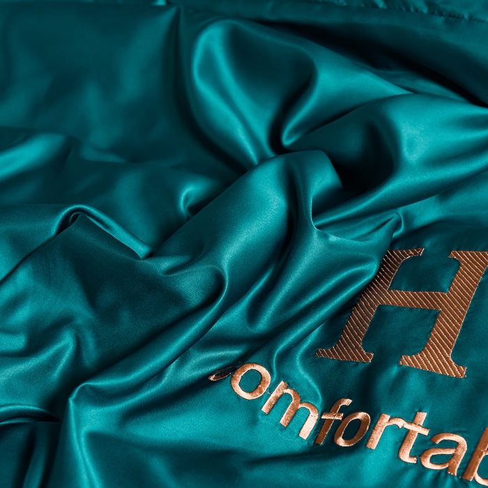 91家纺网 家纺一手货源 找家纺 首尔家纺 2026新款水洗真丝绣花四件套H系列 H-钢质绿