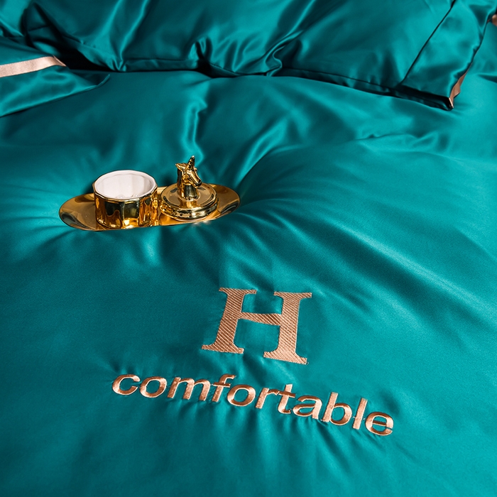 91家纺网 家纺一手货源 找家纺 首尔家纺 2026新款水洗真丝绣花四件套H系列 H-钢质绿