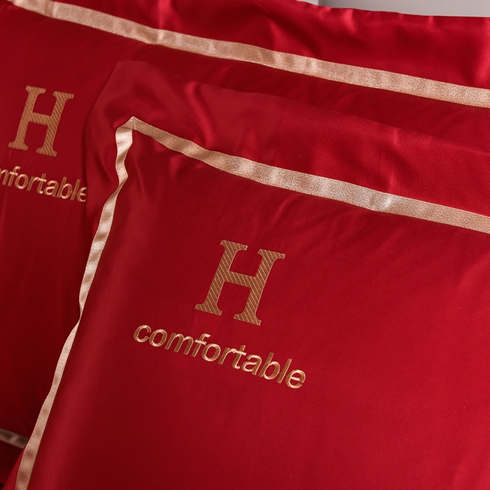 91家纺网 家纺一手货源 找家纺 首尔家纺 2026新款水洗真丝绣花四件套H系列 H-玛瑙红