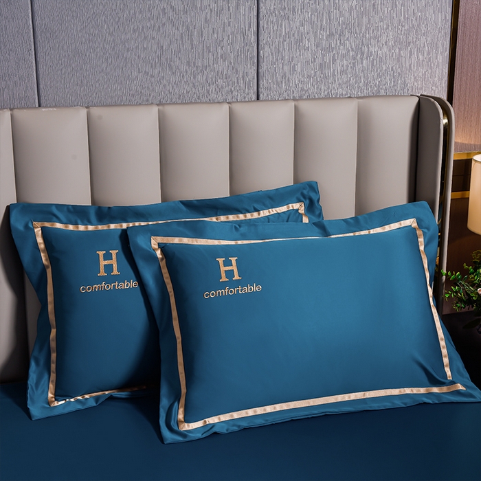 91家纺网 家纺一手货源 找家纺 首尔家纺 2026新款水洗真丝绣花四件套H系列 H-科技蓝