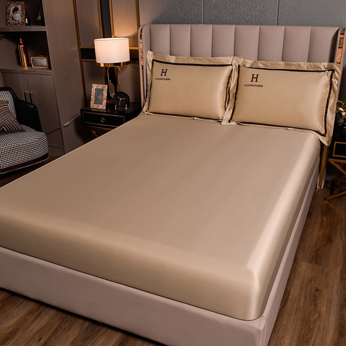 91家纺网 家纺一手货源 找家纺 首尔家纺 2026新款水洗真丝绣花四件套H系列 H-魔法金