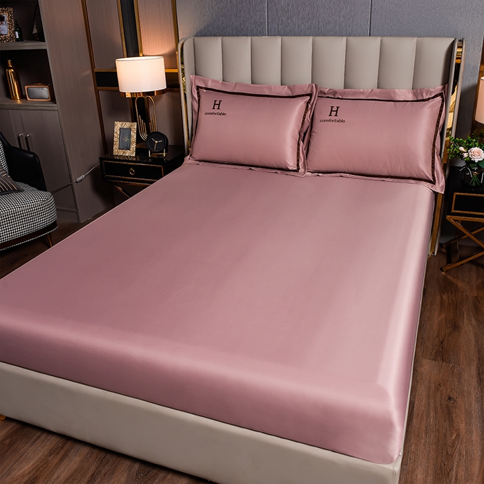 91家纺网 家纺一手货源 找家纺 首尔家纺 2026新款水洗真丝绣花四件套H系列 H-文雅粉