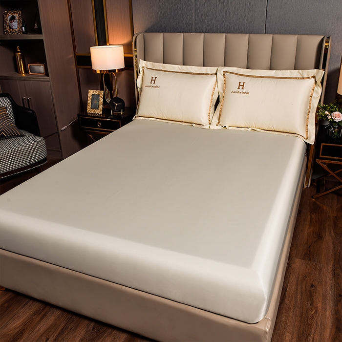 91家纺网 家纺一手货源 找家纺 首尔家纺 2026新款水洗真丝绣花四件套H系列 H-晴空白