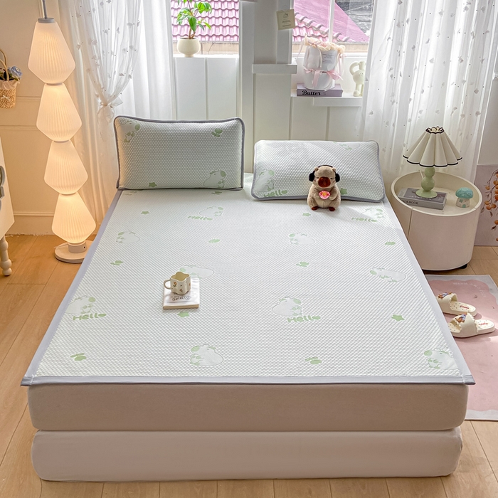 91家纺网 家纺一手货源 找家纺 家喜爱 2026新款冰感豆豆软凉席高克重加捻不起球-场景二 卡帕巴拉-绿色