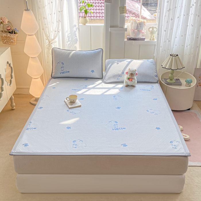 91家纺网 家纺一手货源 找家纺 家喜爱 2026新款冰感豆豆软凉席高克重加捻不起球-场景二 卡帕巴拉-蓝色