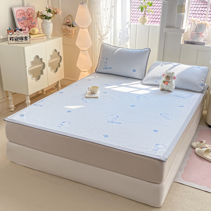 91家纺网 家纺一手货源 找家纺 家喜爱 2026新款冰感豆豆软凉席高克重加捻不起球-场景二 卡帕巴拉-蓝色