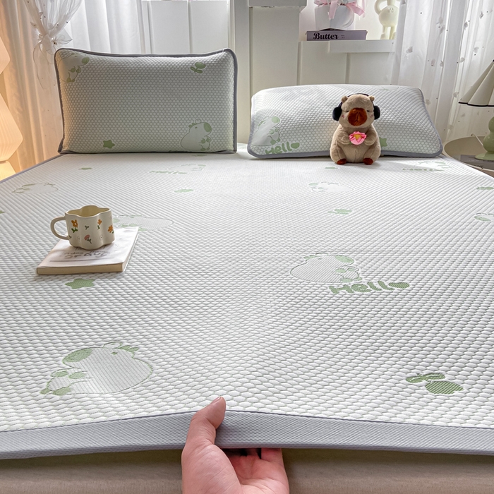 91家纺网 家纺一手货源 找家纺 家喜爱 2026新款冰感豆豆软凉席高克重加捻不起球-场景二 卡帕巴拉-绿色