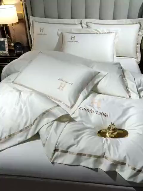 91家纺网 家纺一手货源 找家纺 首尔家纺 2026新款水洗真丝绣花四件套H系列 H-晴空白