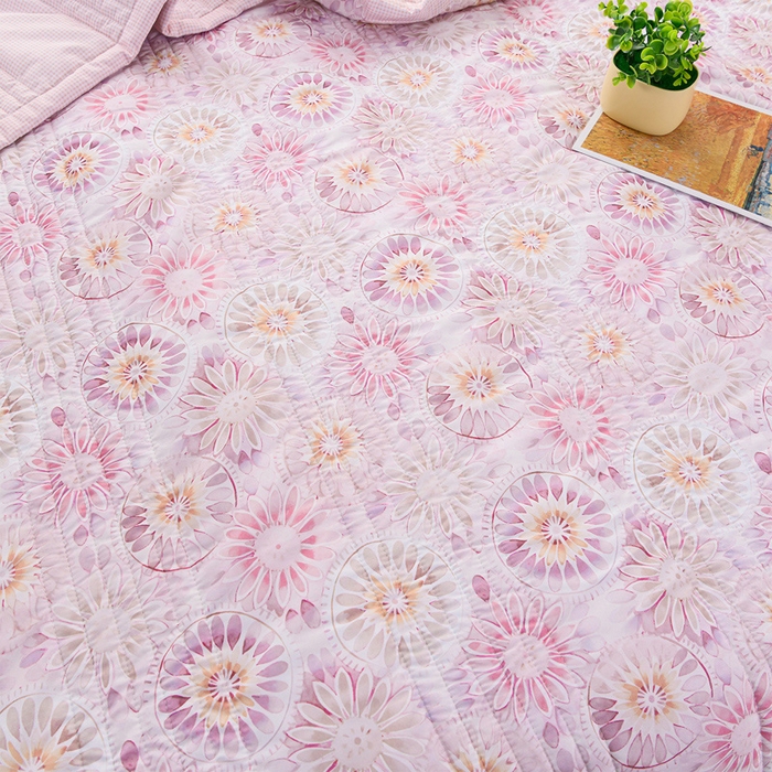 91家纺网 家纺一手货源 找家纺 圣靓家纺 2026新款清新水洗夏被被子被芯 花语-粉