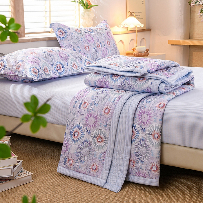 91家纺网 家纺一手货源 找家纺 圣靓家纺 2026新款清新水洗夏被被子被芯 花语-蓝