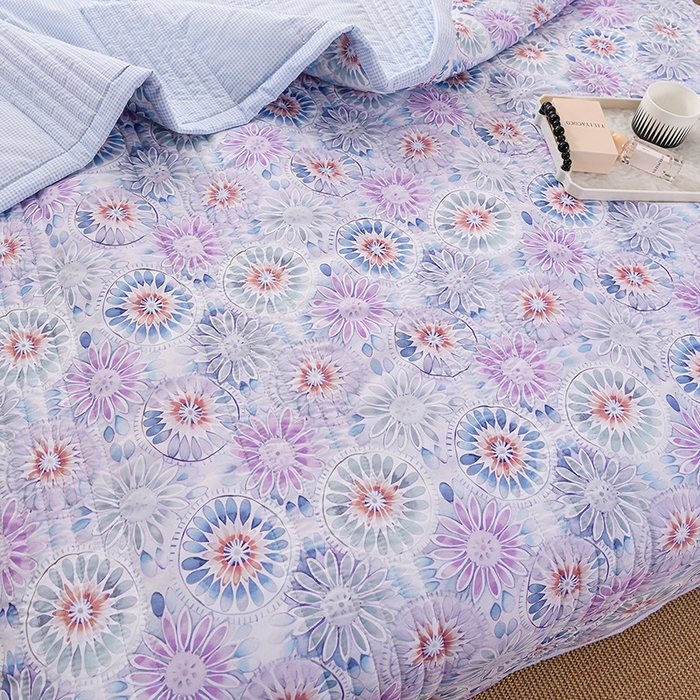 91家纺网 家纺一手货源 找家纺 圣靓家纺 2026新款清新水洗夏被被子被芯 花语-蓝