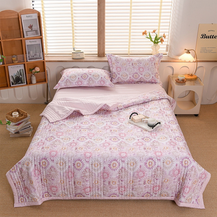 91家纺网 家纺一手货源 找家纺 圣楚家纺 2026新款清新水洗夏被被子被芯 花语-粉