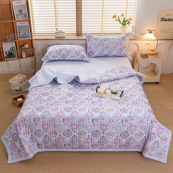 91家纺网 家纺一手货源 找家纺 圣楚家纺 2026新款清新水洗夏被被子被芯 花语-蓝