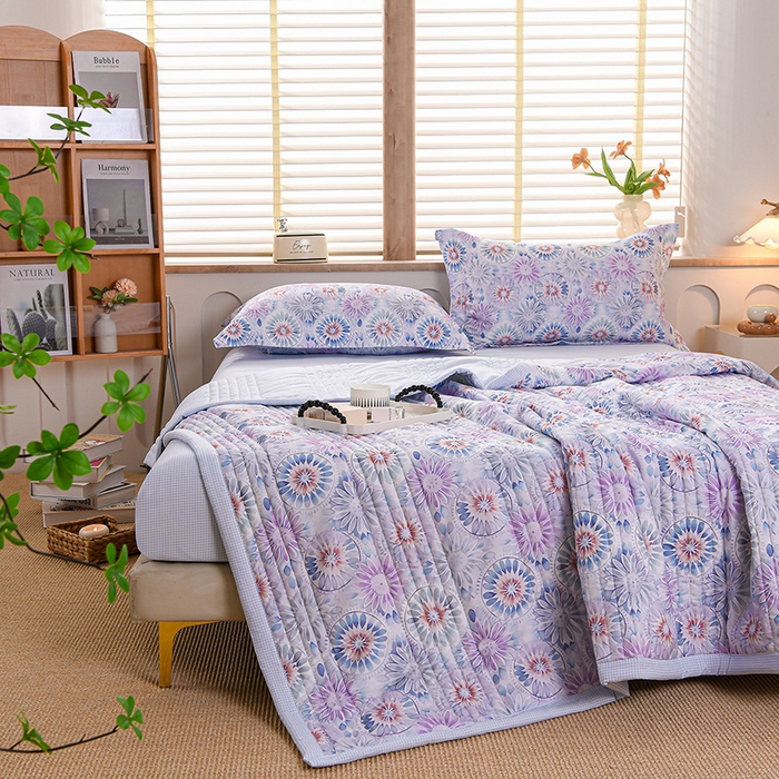 91家纺网 家纺一手货源 找家纺 圣楚家纺 2026新款清新水洗夏被被子被芯 花语-蓝