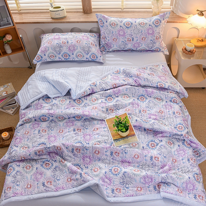 91家纺网 家纺一手货源 找家纺 圣楚家纺 2026新款清新水洗夏被被子被芯 花语-蓝