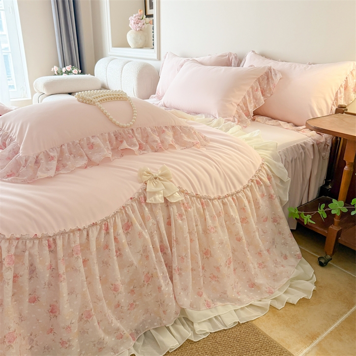 91家纺网 家纺一手货源 找家纺 （总）富盛家纺 2026新款雪纺蕾丝刺绣法式床裙韩版夏凉被空调被夏被四件套