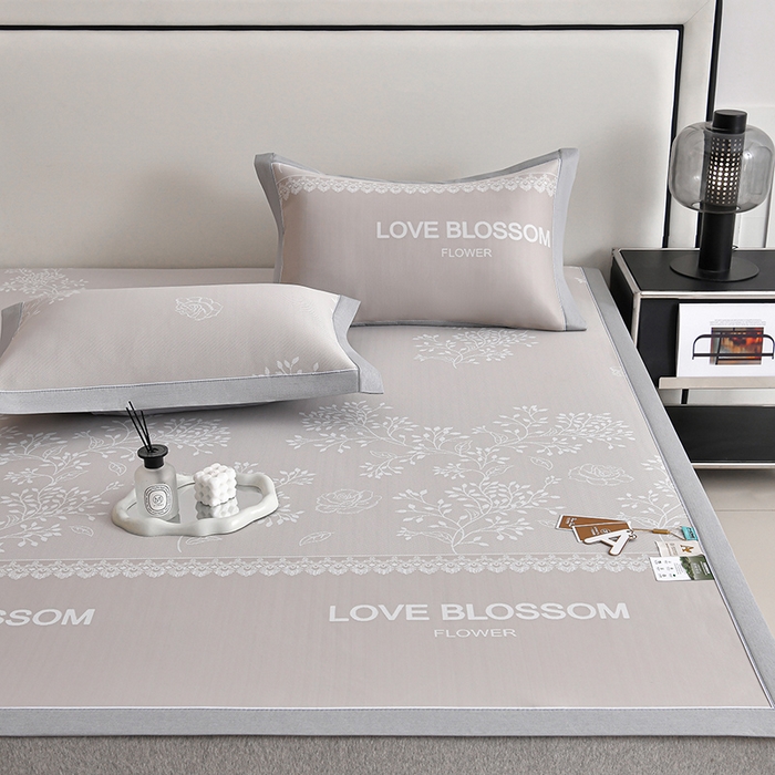 91家纺网 家纺一手货源 找家纺 小牛席业 2026新款PE凉感清新叶语冰丝席凉席席子 香槟