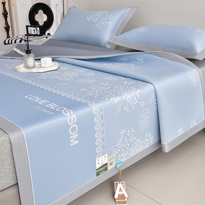 小牛席业 2026新款PE凉感清新叶语冰丝席凉席席子 蓝色