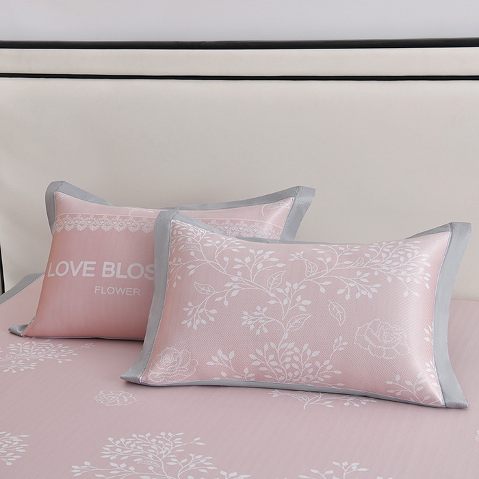 91家纺网 家纺一手货源 找家纺 小牛席业 2026新款PE凉感清新叶语冰丝席凉席席子 粉色