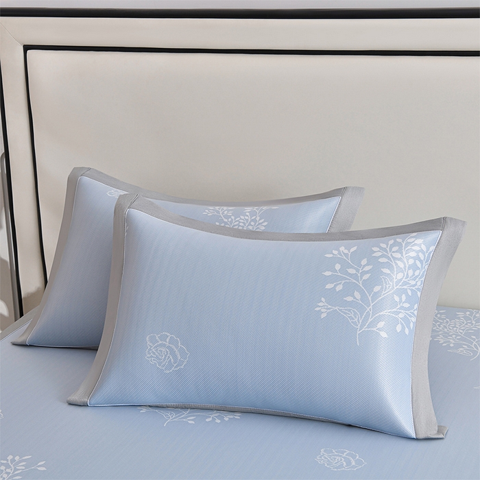 91家纺网 家纺一手货源 找家纺 小牛席业 2026新款PE凉感清新叶语冰丝席凉席席子 蓝色