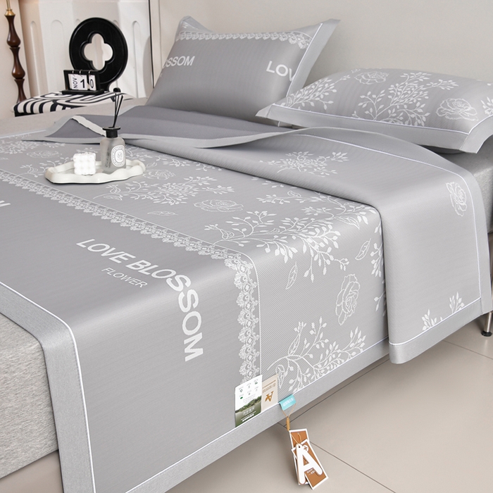 小牛席业 2026新款PE凉感清新叶语冰丝席凉席席子 灰色