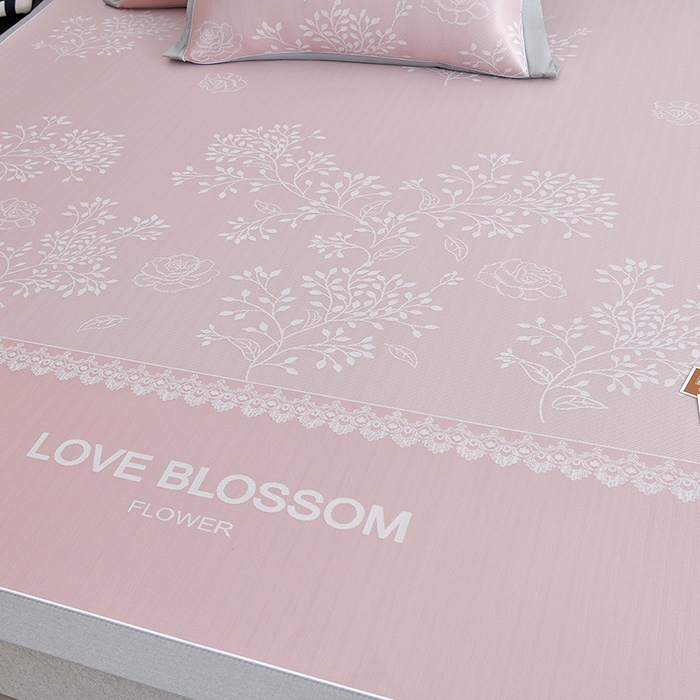 91家纺网 家纺一手货源 找家纺 小牛席业 2026新款PE凉感清新叶语冰丝席凉席席子 粉色