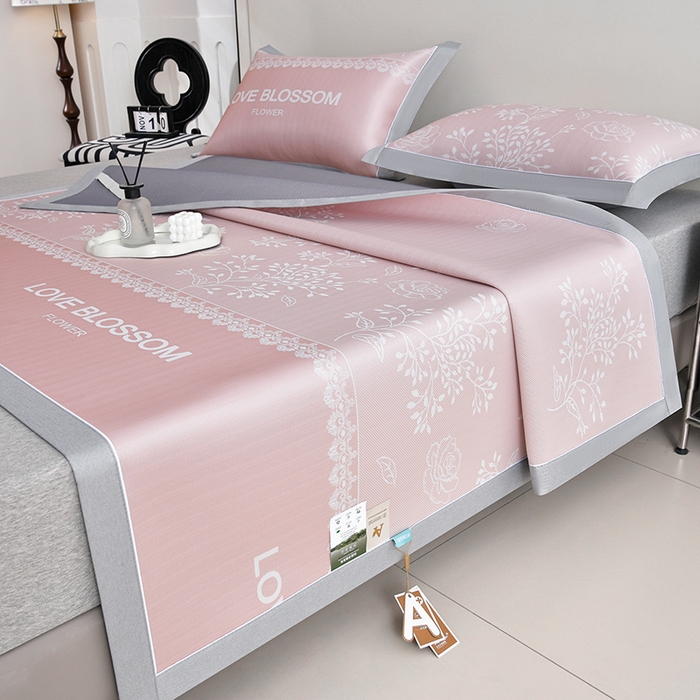 小牛席业 2026新款PE凉感清新叶语冰丝席凉席席子 粉色