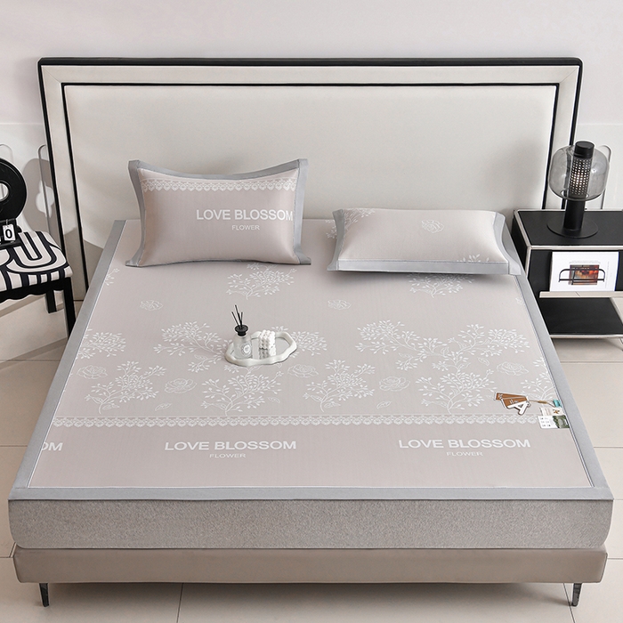 91家纺网 家纺一手货源 找家纺 小牛席业 2026新款PE凉感清新叶语冰丝席凉席席子 香槟