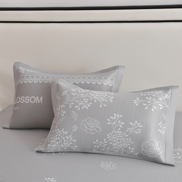 91家纺网 家纺一手货源 找家纺 小牛席业 2026新款PE凉感清新叶语冰丝席凉席席子 灰色