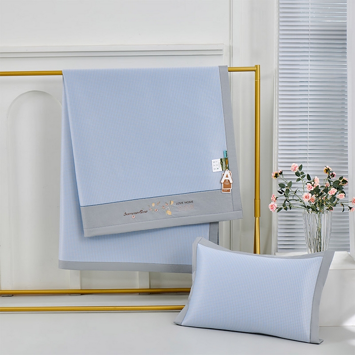 91家纺网 家纺一手货源 找家纺 小牛席业 2026新款柠檬清凉冰丝席凉席席子 蓝色