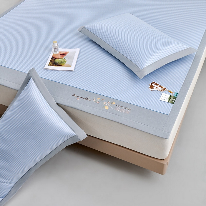 91家纺网 家纺一手货源 找家纺 小牛席业 2026新款柠檬清凉冰丝席凉席席子 蓝色