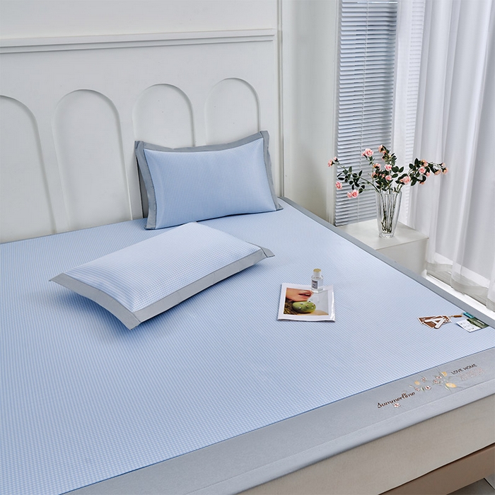 91家纺网 家纺一手货源 找家纺 小牛席业 2026新款柠檬清凉冰丝席凉席席子 蓝色