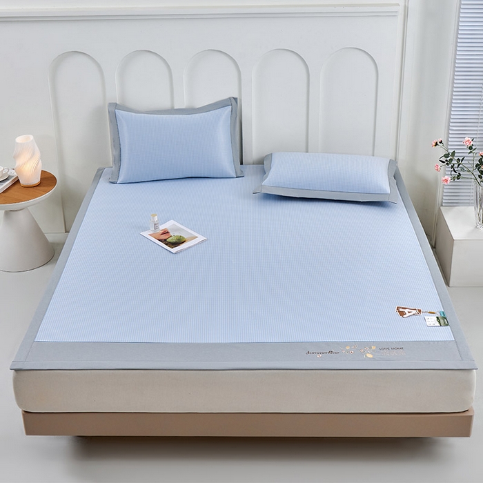 91家纺网 家纺一手货源 找家纺 小牛席业 2026新款柠檬清凉冰丝席凉席席子 蓝色