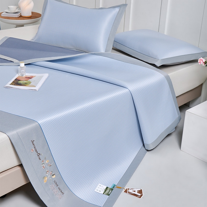 91家纺网 家纺一手货源 找家纺 小牛席业 2026新款柠檬清凉冰丝席凉席席子 蓝色