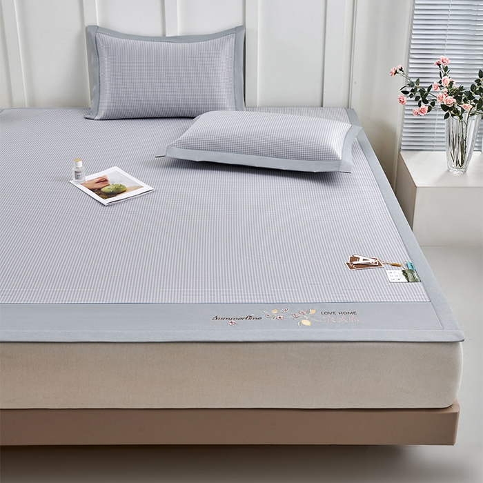 91家纺网 家纺一手货源 找家纺 小牛席业 2026新款柠檬清凉冰丝席凉席席子 灰色