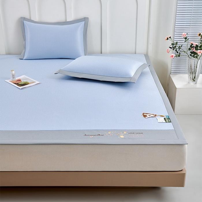 91家纺网 家纺一手货源 找家纺 小牛席业 2026新款柠檬清凉冰丝席凉席席子 蓝色