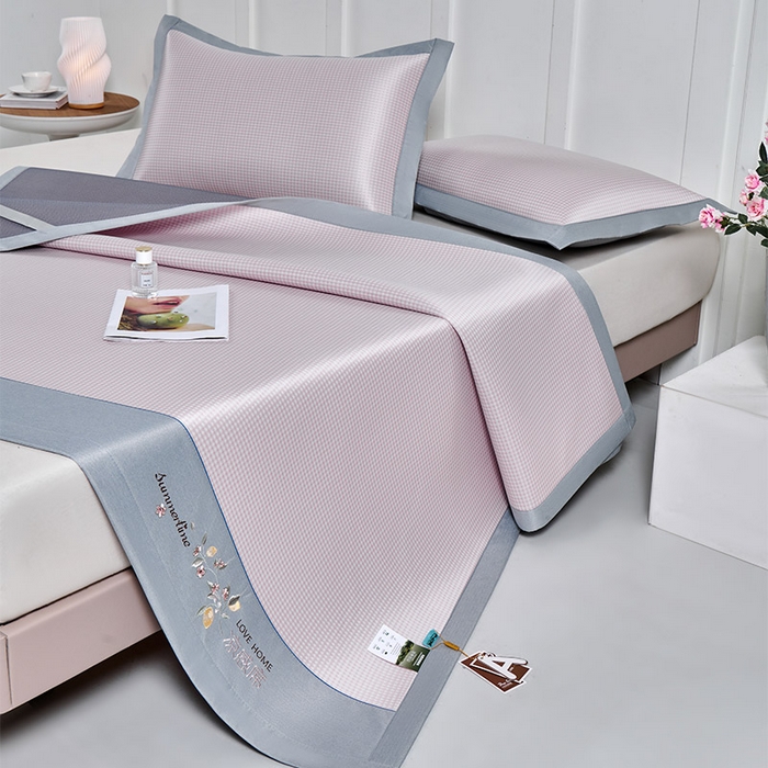 91家纺网 家纺一手货源 找家纺 小牛席业 2026新款柠檬清凉冰丝席凉席席子 粉色