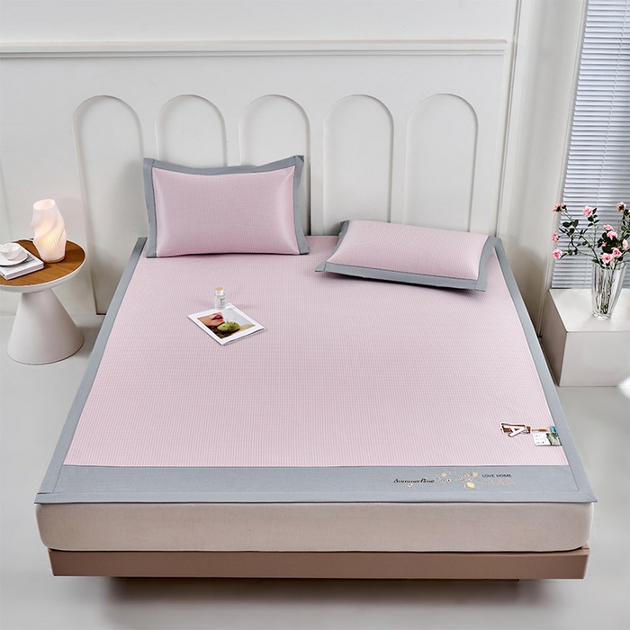 91家纺网 家纺一手货源 找家纺 小牛席业 2026新款柠檬清凉冰丝席凉席席子 粉色