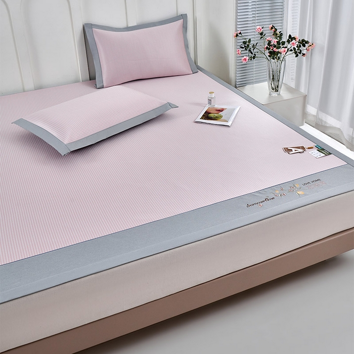 91家纺网 家纺一手货源 找家纺 小牛席业 2026新款柠檬清凉冰丝席凉席席子 粉色