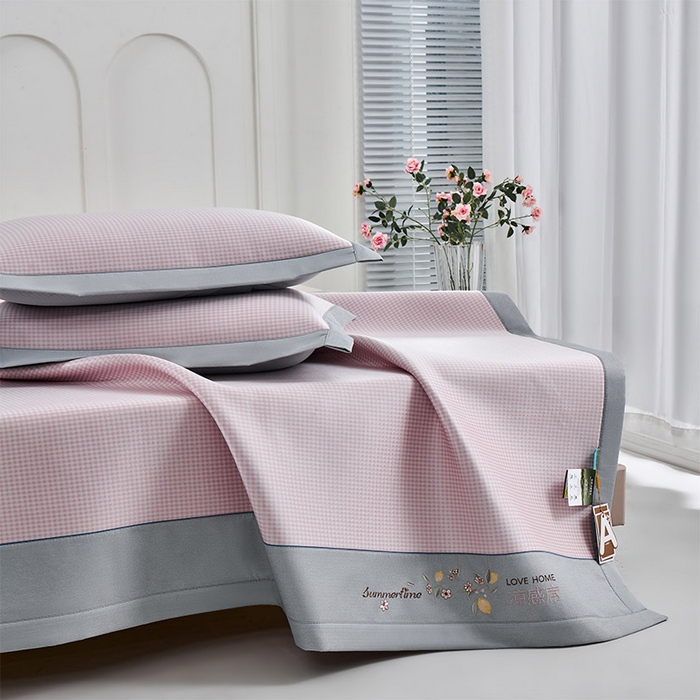 91家纺网 家纺一手货源 找家纺 小牛席业 2026新款柠檬清凉冰丝席凉席席子 粉色