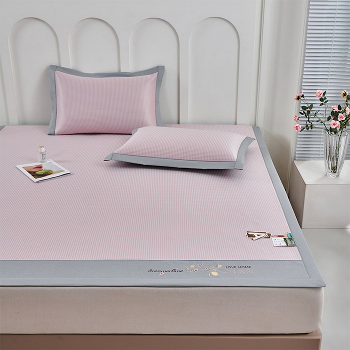 91家纺网 家纺一手货源 找家纺 小牛席业 2026新款柠檬清凉冰丝席凉席席子 粉色